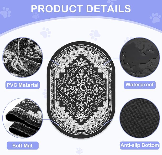 Bienbee Cat Litter Mat, 40" x 30" Jumbo Size Litter Box Mat Rug with Non-Slip Bottom, Easy to Clean Cat Supplies Accessories Essentials for Indoor Kitty Kitten Floor, Black XL