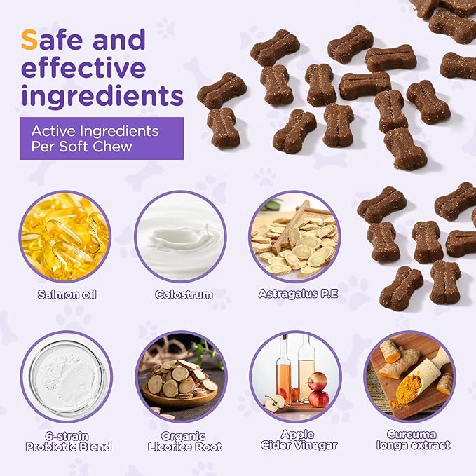 Allergy Relief Chews for Dogs - Omega 3 Skin & Coat Supplement with Colostrum & Probiotics - Itch Relief for Dogs, Dry Skin, Paw Licking, Seasonal Allergies,Chicken Flavor,100 Large Chews