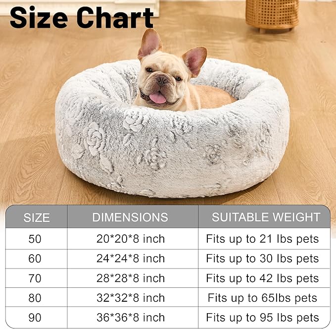 Dog Calming Beds for Small Medium Large Dogs - Round Donut Washable Puppy Dog Bed, Anti-Slip Faux Fur Fluffy Donut Cuddle Anxiety Cat Pet Bed (28" Rose)