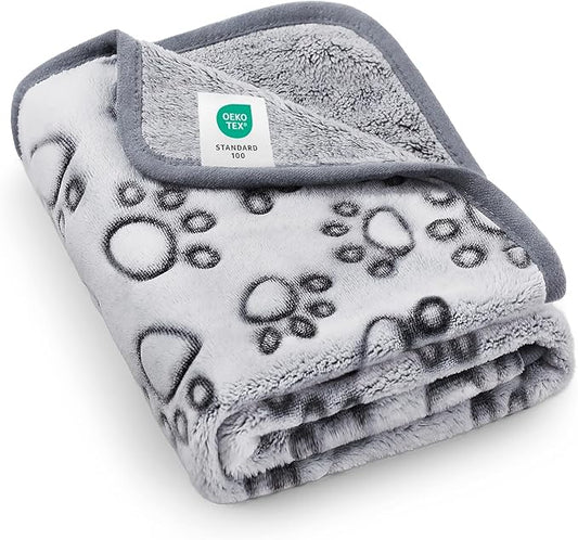 Luciphia Premium Soft Dog Blanket for Small Medium Large Dogs Washable 300GSM Fluffy Warm Fleece Puppy Cat Paw Print Pet Flannel Grey Paw XL(57"x40")