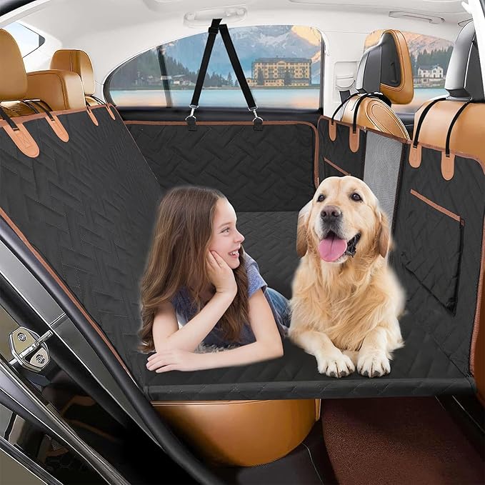 Dog Car Seat Cover for Back Seat,100% Waterproof & Scratchproof Back Seat Pet Cover for Dogs,5MM PP Board Hard Bottom Dog Bed for Car,Supports 400lbs Back Seat Extender for Dogs for Car/SUV