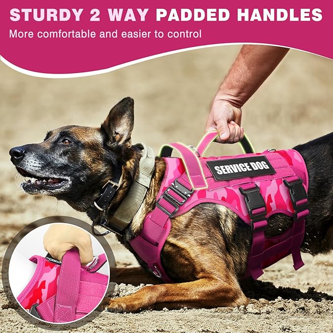 WINSEE Service Dog Vest Harness for Large Dog, Tactical Working MOLLE Vest with 10 Pet Patches, No Pull Heavy Duty Harness for Training Hunting Walking