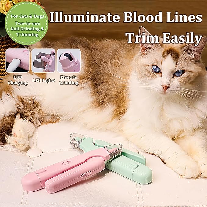 Pupnourish Nail Trimmer, The Safetrim by Pupnourish, 2 in 1 Nail Clipper and Grinder with Light, Grinder Silent, Splash Guard, Suitable for Dog & Cat (Green)