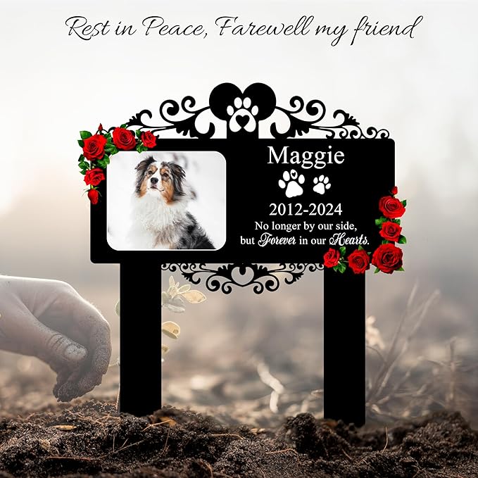 Custom Pet Grave Markers Dog Outdoor | Memorial Burial Markers for Your Furry Friend | Cemetery Grave Pet Headstones for Dogs | Custom with Photo Resting Place Sign for Paw Companions