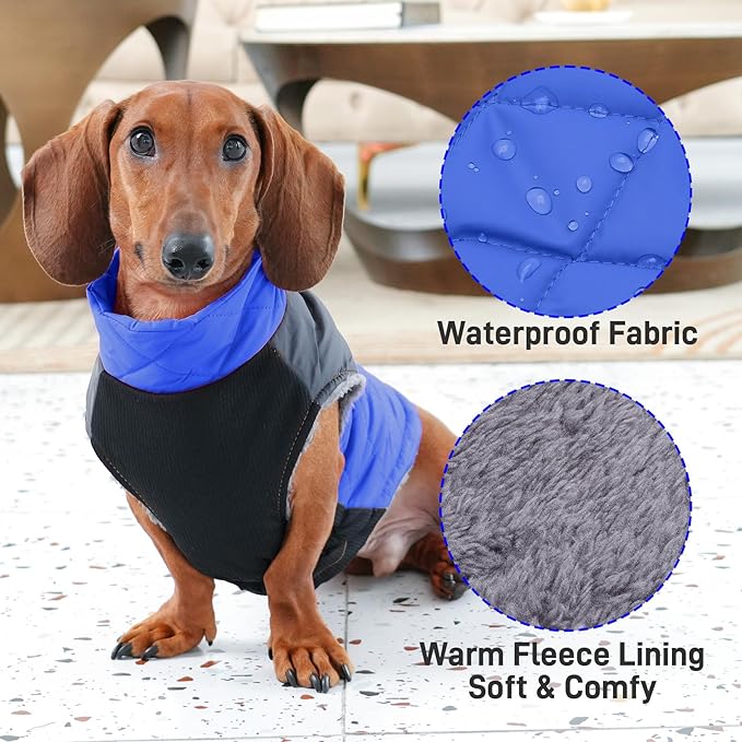Warm Fleece Dog Coats for Large Dogs,D-Rings Waterproof Puppy Jacket for Cold Winter,Blue XXXL