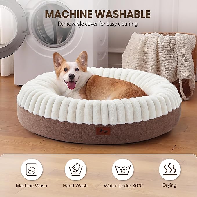 Calming Donut Dog Bed - 36" Round Washable Large Size Pet Bed for Dogs and Cats, Anti-Slip Corduroy Fleece Cat Bed, Anti-Anxiety Cushion with Anti-Slip Bottom