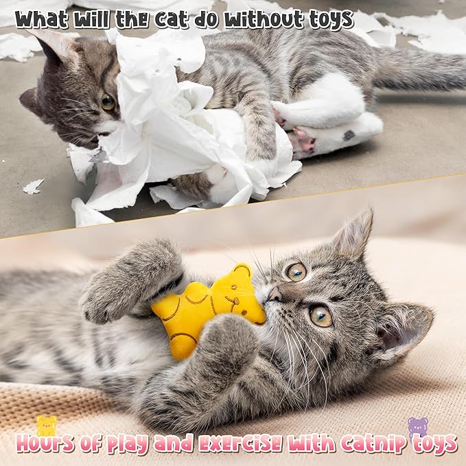 MALLMALL6 Catnip Toys for Cat - 5Pcs Gummy Colorful Bear Catmint Interactive Cat Toy for Indoor Cats, Soft Candy Kitten Supplies, Kitten Teething Chew Toy Set, Cute Pet Gifts for Cat Lover