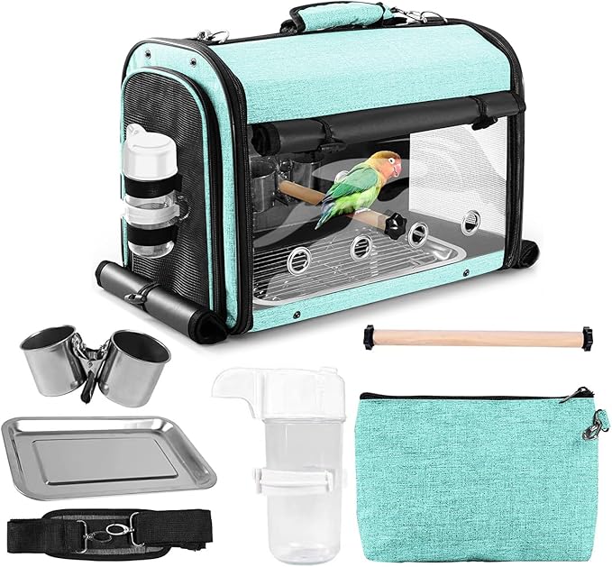 SUERTREE Bird Carrier Bag Bird Travel Cage with Stand, Lightweight Backpack for Parrot, Portable Bird Travel Bag, Pet Transparent Breathable Travel Cage, Green