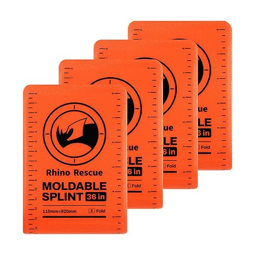 RHINO RESCUE First Aid Splint 36" X 4.3" Orange-Gray, Keep Bones in Position (4, Folded)