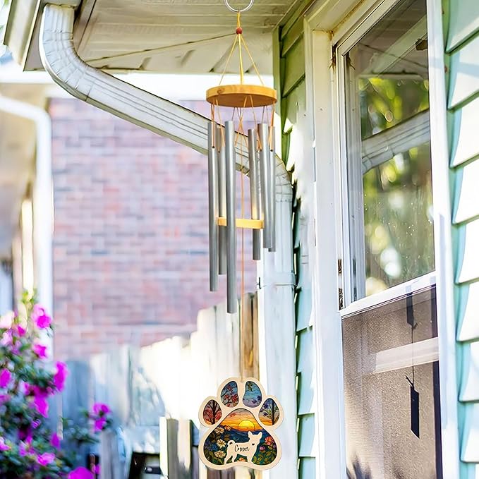 Personalized Hand Dog Wind Chimes Sun Catcher, Dog Memorial Winds Chime, Pet Loss Wind Chimes Sun Catcher, Gifts for Dogs Lovers, Sympathy Pet Winds Chime