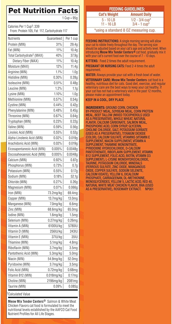 Meow Mix Tender Centers Salmon & Chicken Flavors, Dry Cat Food, 20 Pound Bag