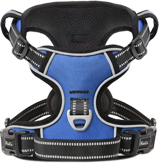 HEELE Dog Harness, No Pull Adjustable Padded Reflective Harness for Small Medium Large Dogs with Handle for Walking Training, Blue, XL