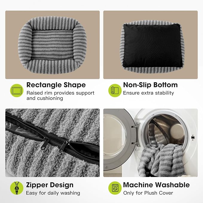 MIXJOY Dog Bed Large Size, Washable Large Dogs Bed with Removable Cover, Rectangle Doggy Beds for Big Dogs, Soft Warming Calming Pet Bed with Non-Slip Bottom, 36"x27"x8", Grey