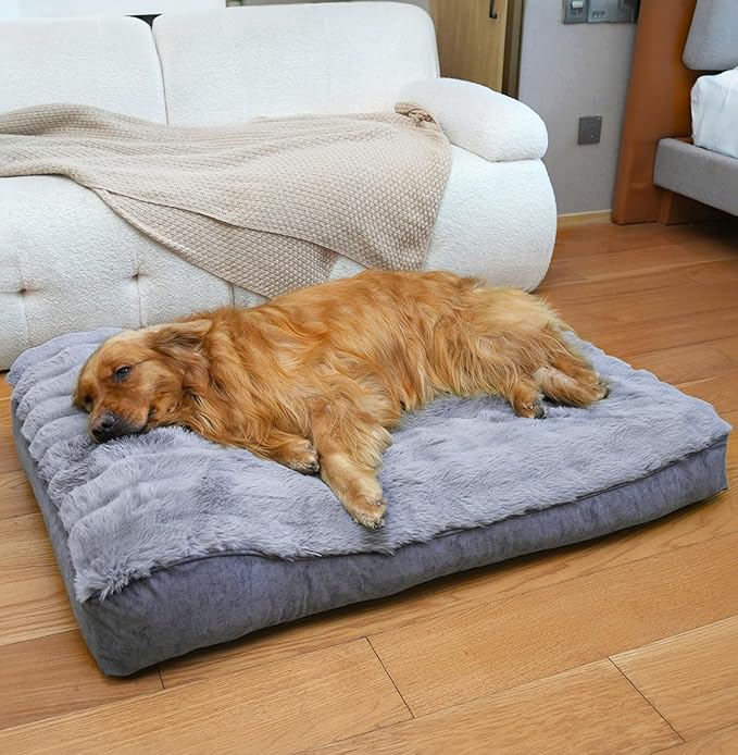 Large Dog Bed with Low-Angle Soft Pillow.Deluxe Dog Bed Fabric Comfortable and Soft.with Non-Slip Bottom, Washable pet Bed Medium for Crate.Color: Grey.