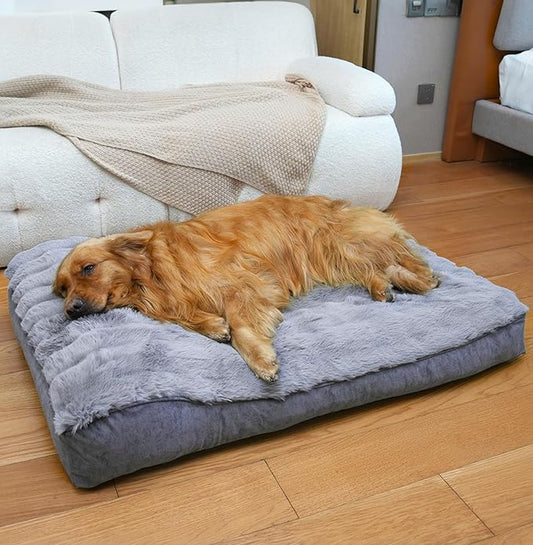 Large Dog Bed with Low-Angle Soft Pillow.Deluxe Dog Bed Fabric Comfortable and Soft.with Non-Slip Bottom, Washable pet Bed for Crate.Dog Bed XL .Color: Grey.