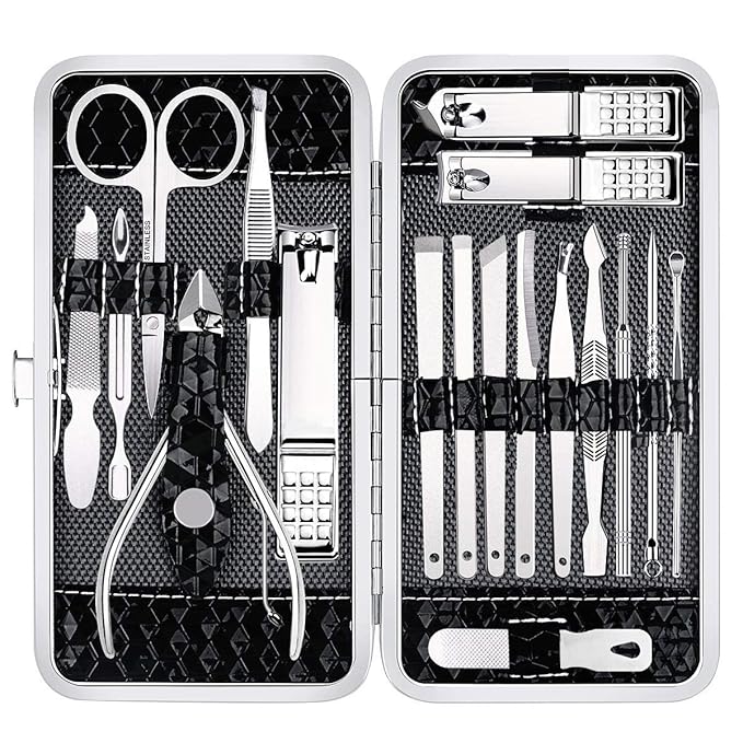 Nail Clippers Set Fingernail and Toenail Clipper Cutters, Manicure Pedicure Kit 18 Pieces Stainless Steel Professional Grooming Kits, Nail Care Tools with Luxurious Travel Case