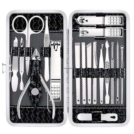 Nail Clippers Set Fingernail and Toenail Clipper Cutters, Manicure Pedicure Kit 18 Pieces Stainless Steel Professional Grooming Kits, Nail Care Tools with Luxurious Travel Case