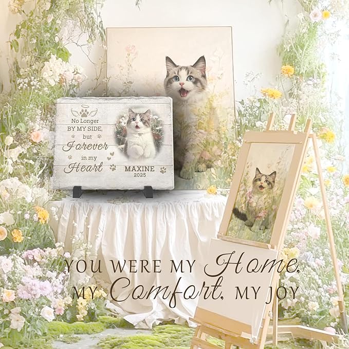 Personalized Cat Sympathy Gifts, Cemetery Decorations for Grave, Custom Pet Memorial Stone with Photo Name Date Bereavement Sympathy Gift for Cat Lover (Quote 10)