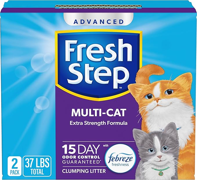 Fresh Step Advanced Multi Cat Clumping Litter with Febreze Freshness, Fresh Step Clumping Cat Litter Extra Strength Formula, 37 lbs. (2 x 18.5 lb. Box)