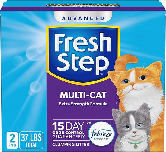 Fresh Step Advanced Multi Cat Clumping Litter with Febreze Freshness, Fresh Step Clumping Cat Litter Extra Strength Formula, 37 lbs. (2 x 18.5 lb. Box)
