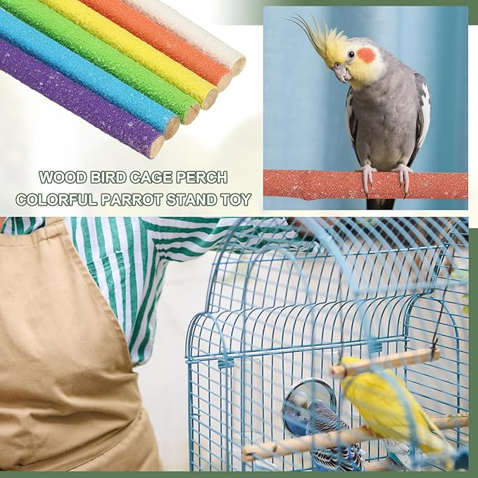 Bird Perch Stand, Wooden Parrot Perch Stand Toy, Paw Grinding Stick, Bird Cage Accessories, 3.94 x 3.15in (Blue, 2 Pcs) Birds Toys Intended for Cage/Parakeets/Conure/Budgie