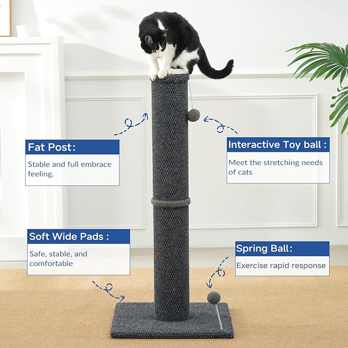 Cat Craft Cat Scratching Post Large Reticulate Carpet Scratching Post for Indoor Cats, Tall Cat Scratch Post, Carpet Cat Scratcher with Replaceable Toys, Sturdy Base, Large, Gray