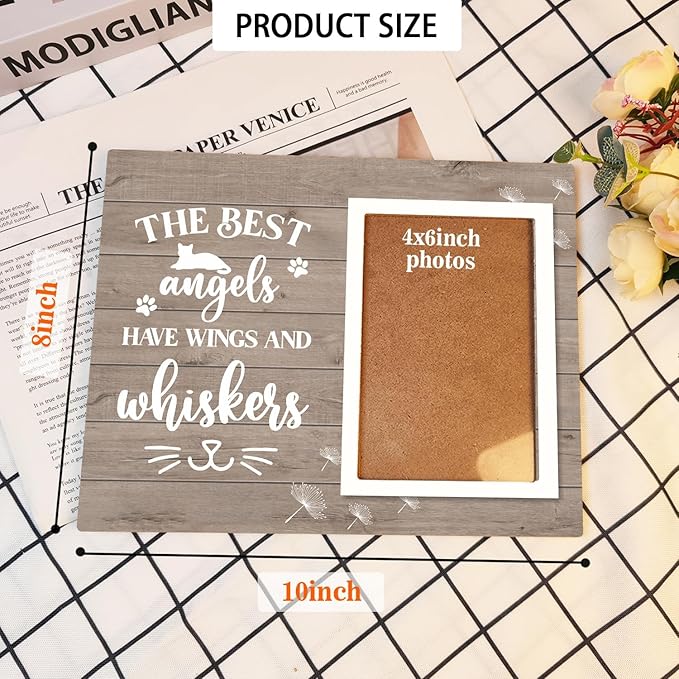 Cats Memorial Picture Frame,The Best Angels Have Wings and Whiskers,Wooden Pet Remembrance Gift for Cat Owners, Sympathy Gift for Loss of a Cat(4 x 6 Photo)