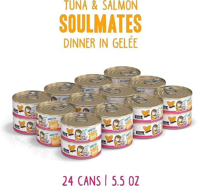 Weruva BFF Minced Natural Wet Cat Food, Tuna and Salmon Soulmates in Gelee, 5.5oz Can, Pack of 24