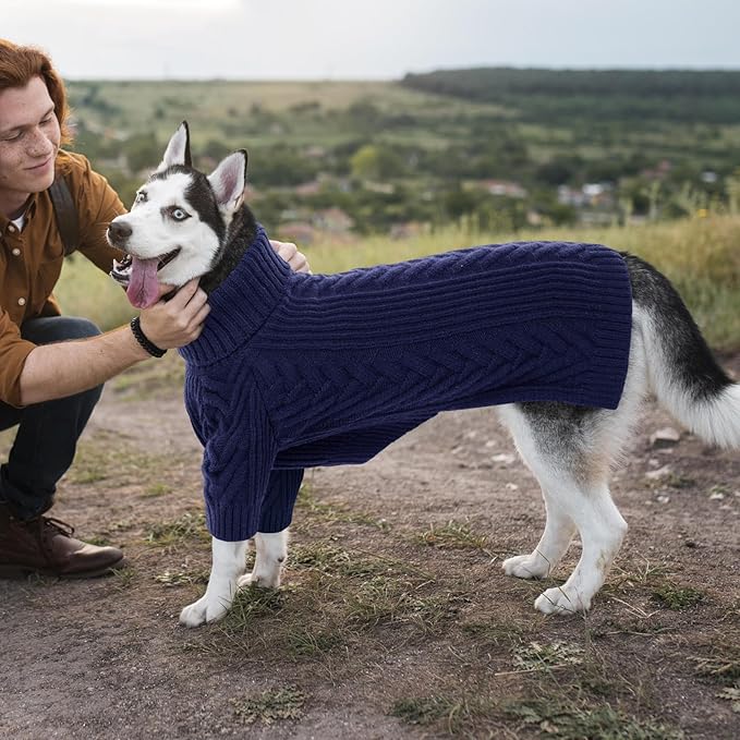 ASENKU Dog Sweater, Dog Sweaters for Medium Dogs, Warm Pullover Doggie KnitTurtleneck Warm Clothes for French Bulldog, Boston Terrier（Royal Blue, L）