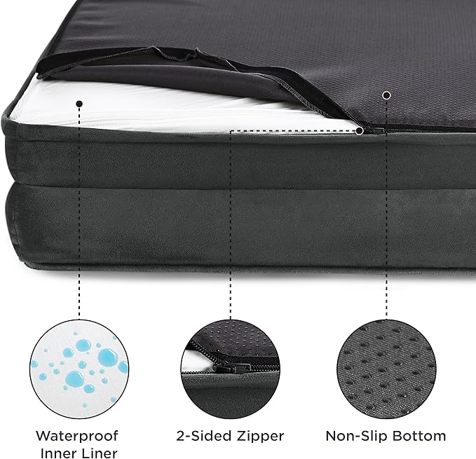Bedsure Orthopedic Dog Bed Medium Size Dogs - Washable Medium Dog Cat Bed Waterproof, Comfort Pet Couch Sofa with Washable Removable Cover, Pets Bed with Nonskid Bottom, Dark Grey, 28"