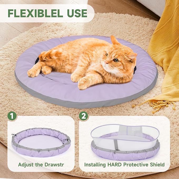 Cat Bed Kitten Bed, Round Donut Pet Bed Gift for Cats, Puppy, Small Dog, Calming Fluffy Cat Couch Sofa with Hard Protective Shieldfor Indoor Outdoor (Purple，21 Inches)