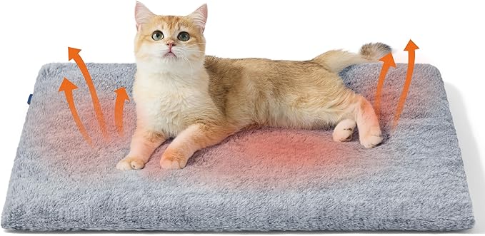 Bedsure Self Warming Cat Bed, Extra Warm Self Heating Pad for Cats & Dogs, Anti-Slip Small Thermal Pet Mat Indoor with Removable Washable Cover, 24" x 18", Grey