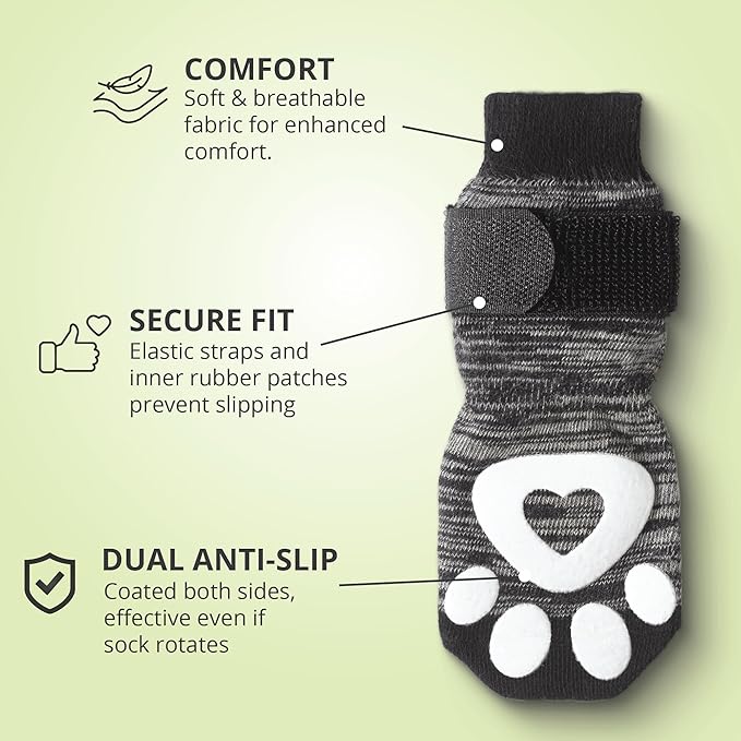 Non-Slip Dog Socks for Hardwood Floors - 6-Pack | Anti-Slip Toes to Prevent Licking Paws, Add Grip, and Provide Paw Protection | for All Ages and Senior Dogs - Large
