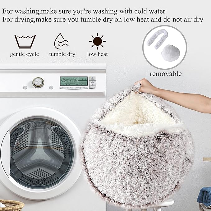 Calming Dog Beds & Cat Cave Bed with Hooded Cover,Removable Washable Round Beds for Small Medium Pets,Anti-Slip Faux Fur Fluffy Coved Bed for Improved Sleep,Fits up to 15/25 lbs(Medium,24"x24")