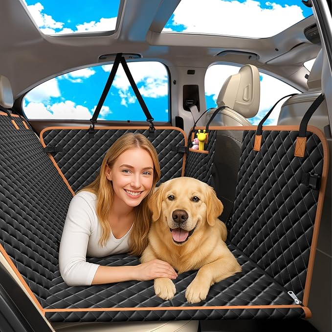 Dog Car Seat Cover for Back Seat, Backseat Extender for Dogs Hard Bottom, Car Back Seat Extender for Dogs, Dog Hammock for Cars, Black