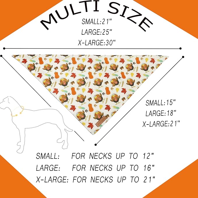 Realeaf Thanksgiving Dog Bandanas 2 Pack,Turkey Pumpkins Fall Stripe Pet Scarf for Boy and Girl, Premium Durable Fabric, Reversible Holiday Bandana for Small and Medium Dogs Pets