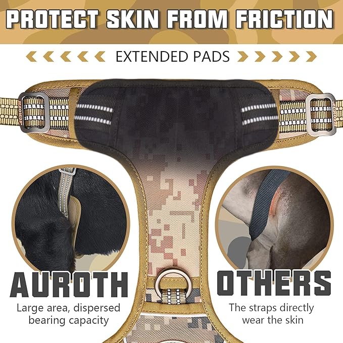 AUROTH Tactical Pet Harness for Large Dogs No Pull Adjustable, Reflective K9 Working Training Easy Control Vest Military fpr Service Dog Desert Camo L