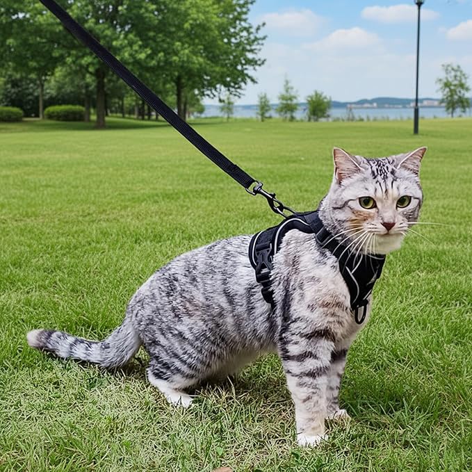 Cat Harness and Leash Set Escape Proof Tactical Extra Large Kitten Harness Emotional Support Cat Vest, Black, XL