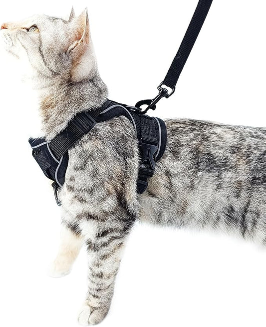 Cat Harness and Leash Set Escape Proof Tactical Large Kitten Harness Emotional Support Cat Vest, Black, L