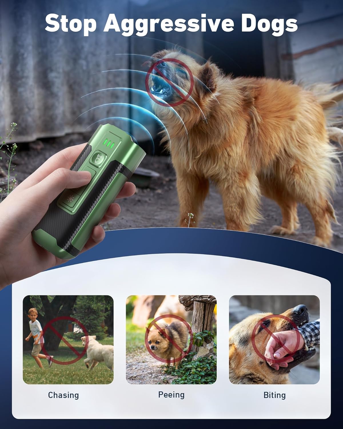 Dog Bark Deterrent Devices-Ultrasonic Anti Barking Device for Dogs with 50ft Range, Rechargeable No Barking Device for Own or Neighbor's Dogs, Portable Safe for Dogs/Humans | Indoor/Outdoor Use-Green