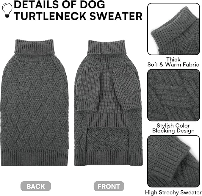 KOESON Dog Sweater for Extra Large Dogs Boy and Girl, Warm Fall Dog Sweater for Halloween, Soft XXL Dog Sweaters with Sleeves for Pitbull, Labrador, Golden Retriever, Doberman, Grey, XXLarge