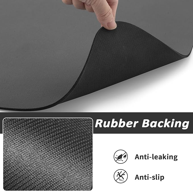 Pet Feeding Mat - Absorbent Dog Mat for Food and Water, No Stains Cat Bowl Mat, Easy to Clean Pet Placemats, Quick Dry Dog Water Dispenser Mat for Messy Drinkers | Dark Grey 12"x 19"