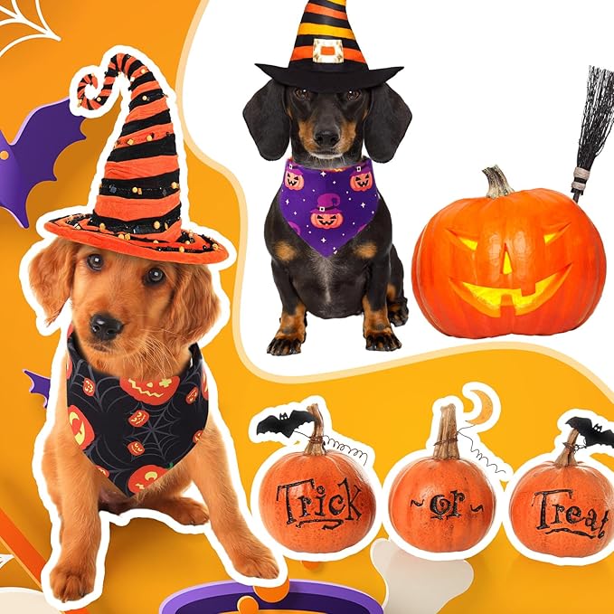 Abbylike 100 Pcs Halloween Dog Bandanas Bulk Pumpkin Bandanas for Dogs Triangle Kerchief Bibs Scarf Set for Pet Halloween Costume Photo Props Accessories Pet Shops, 25 Styles (19.7 x 13.8 x 13.8)