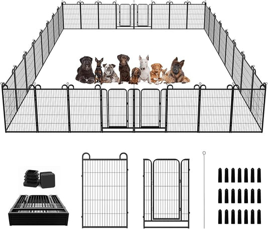 Dog Playpen Outdoor 32 Piece Panels Heavy Duty Dog Fence 40" Height Anti-Rust with Doors Portable for RV Camping Yard, Total 71FT, 406 Sq.ft, Snowy Black