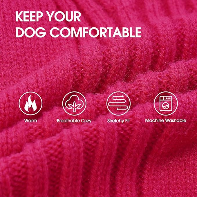 IECOii Extra Large Dog Sweater 4XL,Thermal Warm Dog Sweaters for Giant Breed Dogs,Turtleneck Knitted Knitwear for Pet Winter,Stretchy&Easy On Doggy Sweatshirt for Doberman,Great Dane(Rose red,XXXXL)