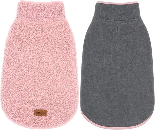 cyeollo Fleece Dog Coat Reversible Dog Jacket Sweater Turtleneck Sherpa Jackets Winter Pet Clothes Warm Cold Weather Coats for Small Dogs, Pink XL