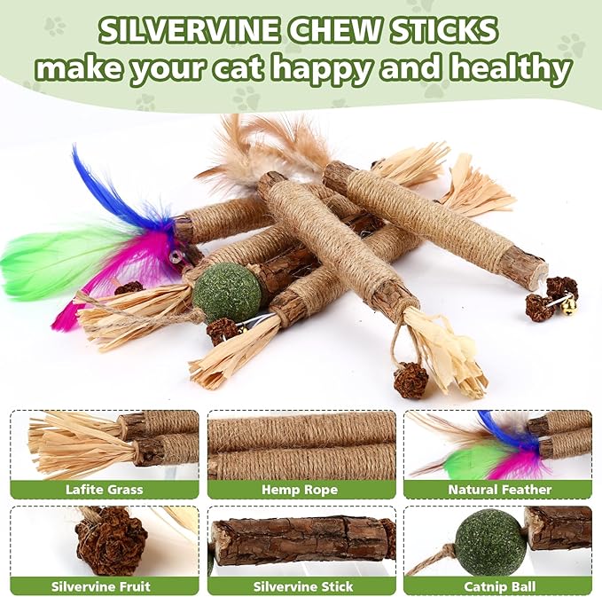27 Pack Catnip Chew Toys for Cats,Cotton Sisal Rope Toys,Cat Natural Silvervine Sticks,for Cat Teeth Cleaning and Dental Care,Interactive Toy for Bored Indoor Cats