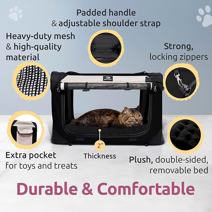 Medium Cat Carrier & Dog Carrier for Most Cats or Small Dog. Soft Sided Pet Carrier for Travel. Collapsible, Portable with Soft Bed, Top & Side Loading, Locking Zippers, Puppy Crate & Kennel