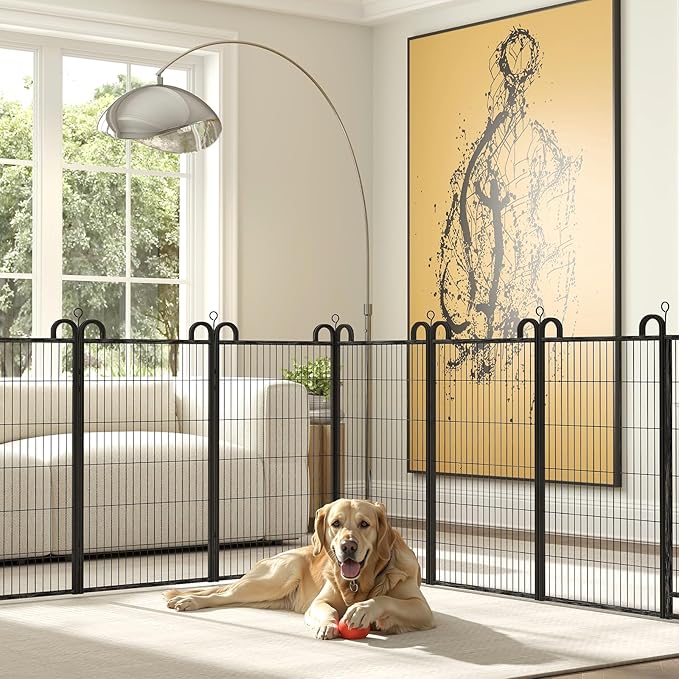 Dog Playpen Outdoor 24 Piece Panels Heavy Duty Dog Fence 47" Height Anti-Rust with Doors Portable for RV Camping Yard, Total 54FT, 227 Sq.ft, Snowy Black