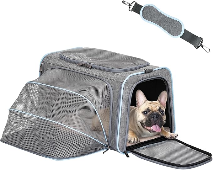 Petsfit Expandable Pet Carrier, 19x12x12 inches Soft-Sided Portable Cat Carrier Dog Carrier, with Removable Plush Mat, Locking Safety Zippers and Pockets